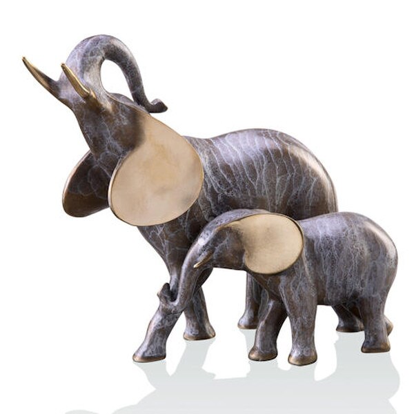 Elephant Walking with Calf Brass Sculpture Contemporary Decor